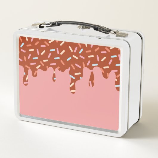 女の子赤面ピンクかわいいテディベア メタルランチボックス (裏面)