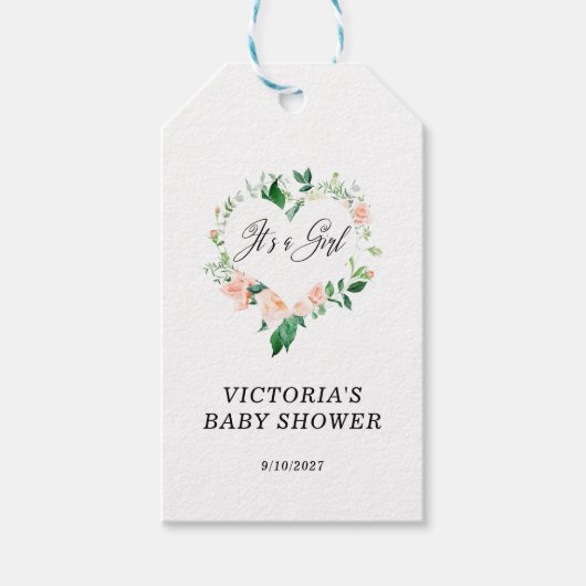 女の子赤面ピンクの赤ちゃんシャワー ギフトタグ (正面)