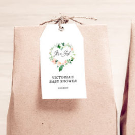 女の子赤面ピンクの赤ちゃんシャワー ギフトタグ