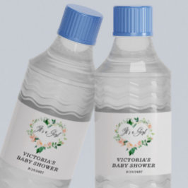 女の子赤面ピンクの赤ちゃんシャワー ペットボトルラベル