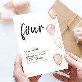 女の子赤面ピンクバルーンシンプル4th誕生日 招待状