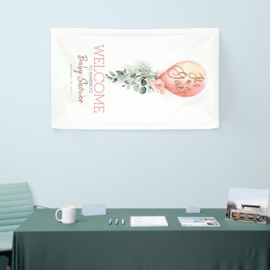 女の子赤面ピンクバルーン赤ちゃんシャワーへようこそ 横断幕 (トレードショー)