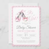 女の子赤面ピンクバレリーナ赤ちゃんシャワー 招待状 (正面)