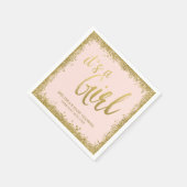 女の子赤面ピンク金ゴールドグリッターベビーシャワー スタンダードカクテルナプキン (角)