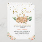 女の子赤面フローラオーディアディアディアファウンベビースシャワー 招待状 (正面/裏面)