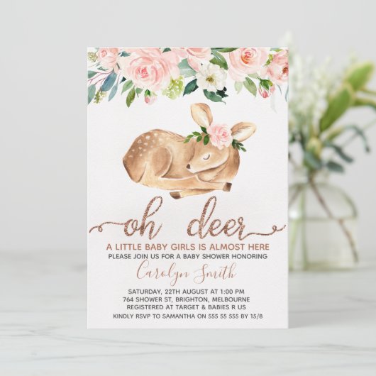 女の子赤面フローラオーディアベビーシャワー招待状 招待状 (スタンド正面)