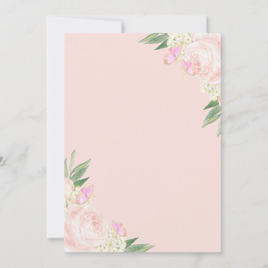 女の子赤面桃フローラガーデンベイビーシャワー 招待状 (裏面)