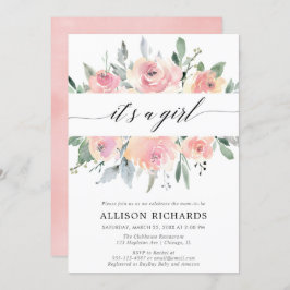 女の子赤面緑フローラのベビーシャワー 招待状