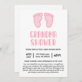 女の子足初めておばあちゃんの赤ちゃんシャワー 招待状 (正面/裏面)