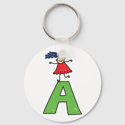 女の子踊りオン緑の文字Aおもしろいアルファベット キーホルダー (裏面)