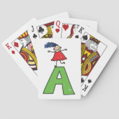 女の子踊りオン緑の文字Aおもしろいアルファベット トランプ (裏面)