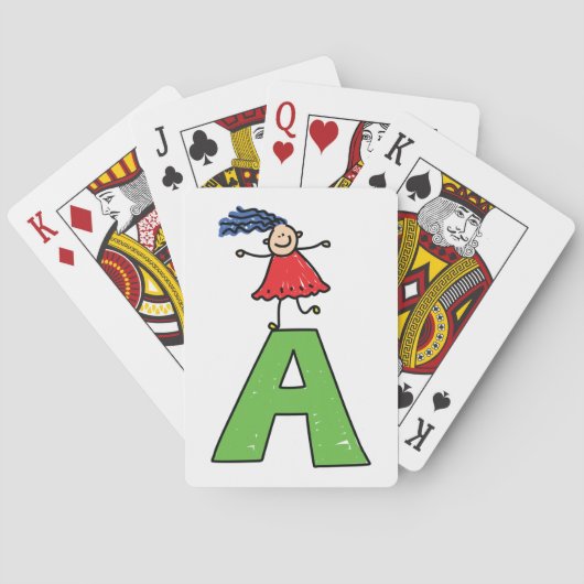 女の子踊りオン緑の文字Aおもしろいアルファベット トランプ (裏面)