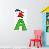 女の子踊りオン緑の文字Aおもしろいアルファベット ポスター