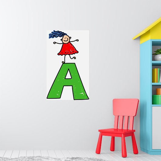 女の子踊りオン緑の文字Aおもしろいアルファベット ポスター