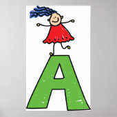 女の子踊りオン緑の文字Aおもしろいアルファベット ポスター (正面)