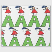 女の子踊りオン緑の文字Aおもしろいアルファベット ラッピングペーパー (フラット)