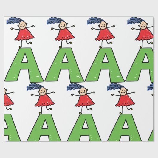 女の子踊りオン緑の文字Aおもしろいアルファベット ラッピングペーパー (フラット)