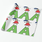 女の子踊りオン緑の文字Aおもしろいアルファベット ラッピングペーパー (アンロールド)
