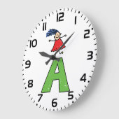 女の子踊りオン緑の文字Aおもしろいアルファベット ラージ壁時計 (傾斜)