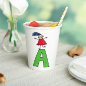 女の子踊りオン緑の文字Aおもしろいアルファベット 紙コップ