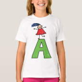 女の子踊りオン緑の文字Aおもしろいアルファベット Tシャツ (正面)
