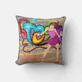女の子踊りミュージックグラフィティウォールバックグラウンド4 クッション