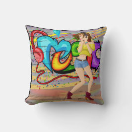女の子踊りミュージックグラフィティウォールバックグラウンド クッション
