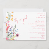 女の子踊りワイルドフラワーベイビーシャワー 招待状 (正面)