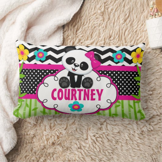 女の子部屋のパンダくまのパーソナライズな枕 ランバークッション (ブランケット)