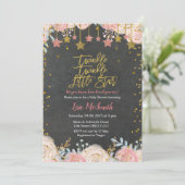 女の子金ゴールドきらびやかな小さな星の赤ちゃんシャワー 招待状 (スタンド正面)