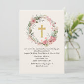 女の子金ゴールドクロスピンクフローラ宗教洗礼 招待状 (スタンド正面)