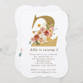 女の子金ゴールドフローラ2nd誕生日パーティの招待状 招待状 (正面/裏面)
