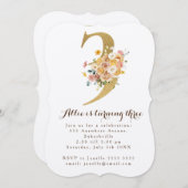 女の子金ゴールドフローラ3rd誕生日ナンバー3パーティー 招待状 (正面/裏面)