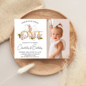 女の子金ゴールド単語フローラいくつかのバニー1st誕生日 招待状