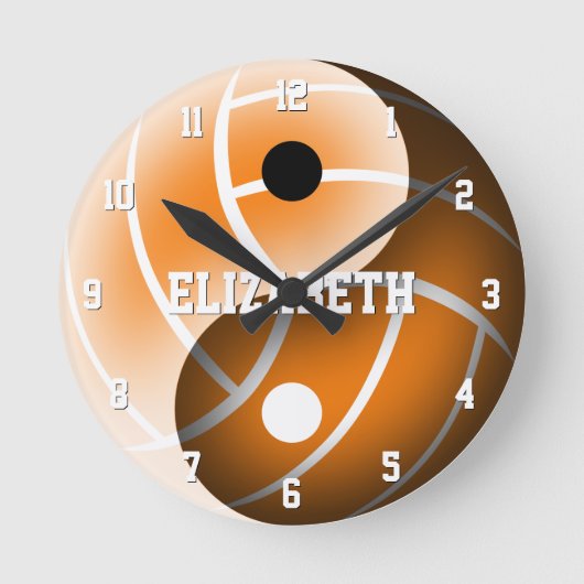 女の子陰陽バレーボール任意のパーソナライズされた色 ラウンド壁時計 (正面)