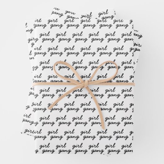 女の子集団かわいいフェミモダンニストの女の子パワースクリプト ラッピングペーパーシート (インサイチュ)