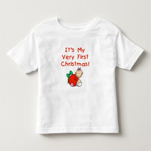 女の子非常に初めてのクリスマスTシャツとギフト トドラーTシャツ (正面)