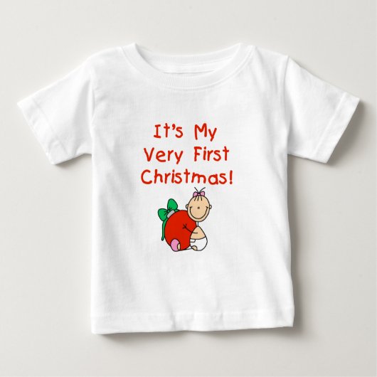 女の子非常に初めてのクリスマスTシャツとギフト ベビーTシャツ (正面)