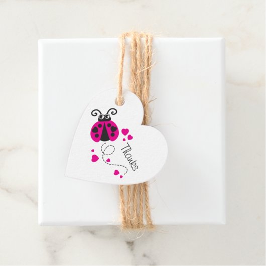 女の子飛んでいるのハートラディバグカスタムピンク感謝してい フェイバータグ (インサイチュ)