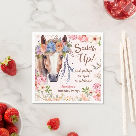 女の子馬の誕生日パーティーペーパーナプキン スタンダードカクテルナプキン (インサイチュ)