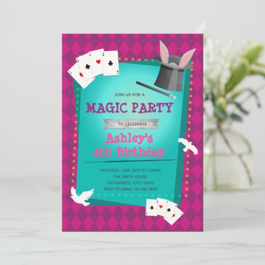 女の子魔法ショーのパーティの招待状 招待状 (スタンド正面)