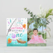 女の子魚釣り1st誕生日の写真 招待状 (スタンド正面)