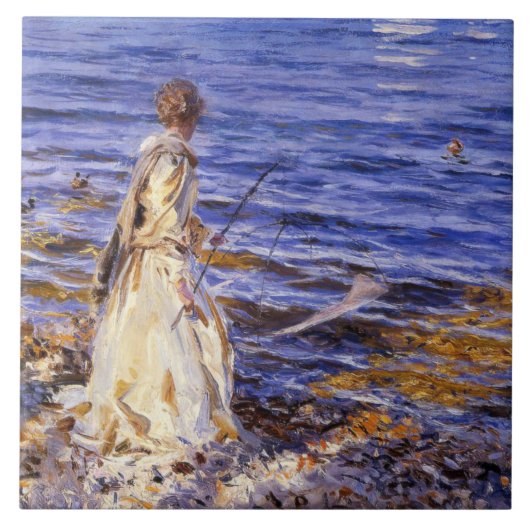 女の子魚釣り(by John Singer Sargent) タイル (正面)