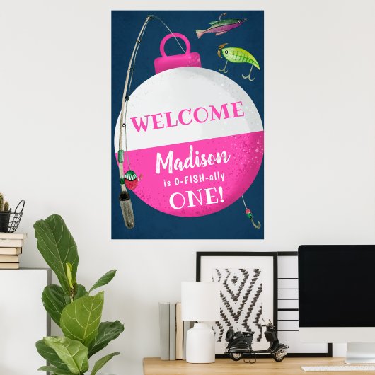 女の子魚釣りO-FISH-ally誕生日へようこそ ポスター (ホームオフィス)