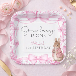 女の子１歳の誕生日おめでとうウサギさん ペーパープレート