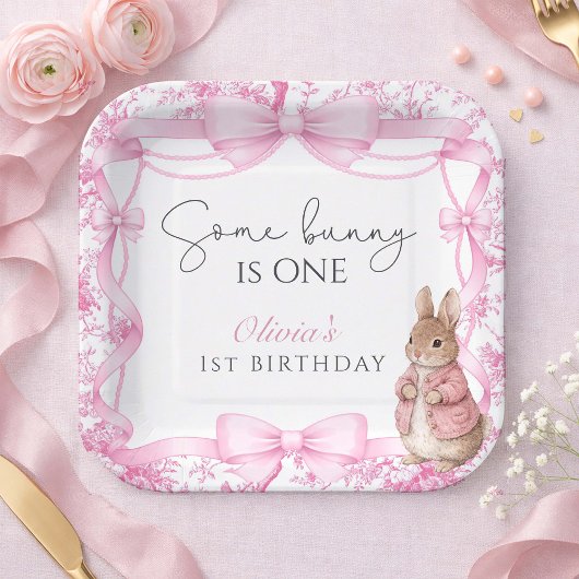 女の子１歳の誕生日おめでとうウサギさん ペーパープレート