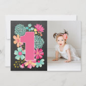 女の子1歳の誕生日かわいらし番号1写真招待状 招待状 (正面)