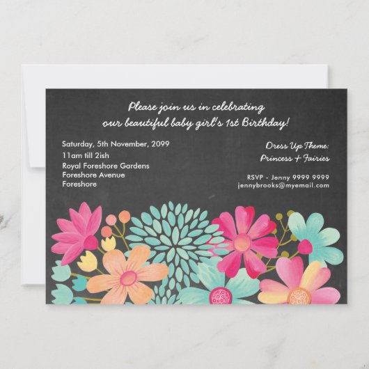 女の子1歳の誕生日かわいらし番号1写真招待状 招待状 (裏面)