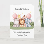 女の子1歳の誕生日サファリの動物カード カード (正面)