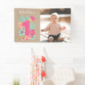 女の子1歳の誕生日パーティー番号写真パーティーバナー 横断幕 (インサイチュ)